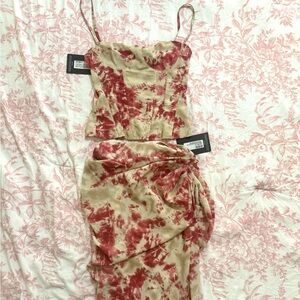 PrettyLittleThing Red and Cream Tie-Dye Dress